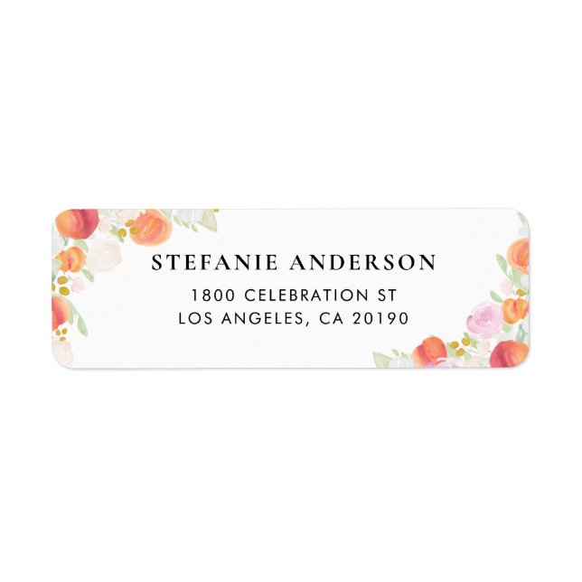 Etiqueta Melocotones acuáticos y flores personalizadas (Frente)