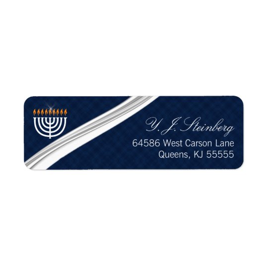Etiqueta Menorah blanco moderno y Jánuca azul