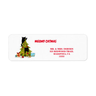 Etiqueta Meowy Catmas Black Funny Cats Return Address Label