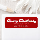 Etiqueta Meowy Christmas Fun Cat Modern Pet Return Address<br><div class="desc">Meowy Christmas! Fun retro vintage typography cat pet holiday return address labels on candy stripe red.</div>