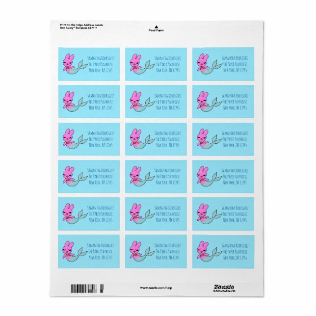 Etiqueta Mermaid Bunny Address Labels (Hoja Entera)