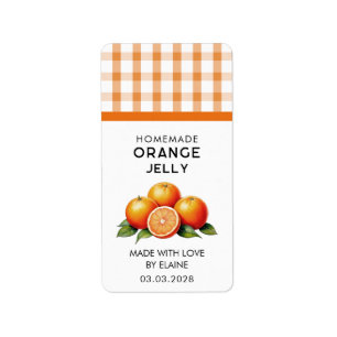 Etiqueta Mermelada casera de naranja con patrón de cuadros