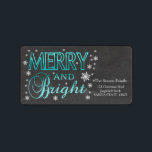 Etiqueta Merry & Bright chalkboard stars holiday label<br><div class="desc">Add a special detail to your holiday letters! After all the work and stress, tell them you have a new address! There is no better ( and easier!) way to spread the news than adding this label to your Christmas post. There are many different labels available, so pick the design...</div>