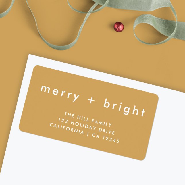Etiqueta Merry + Bright | Dirección de los Navidades Ocher  (Personalize your envelopes with this stylish merry and bright label)