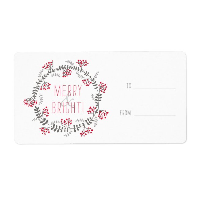 Etiqueta Merry & Bright Wreath (Frente)