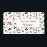 Etiqueta Merry Christmas Balls Holly Berries Pine Monograma<br><div class="desc">Patrón Navidad elegante y alegre con Navidades acuarelas Balls, Holly Berries, Leaves, Pine y formas con bordes rojos para el guión y monograma de "Feliz Navidad". Utilice la herramienta Personalizar para agregar su nombre, iniciales, incluso su propio texto, para quitar formas. Para más información, por favor, visita la colección de...</div>