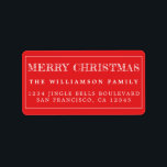 Etiqueta Merry Christmas Bright Red White Return Address<br><div class="desc">Añade un poco más de alegría a tus tarjetas de vacaciones e invitaciones con nuestras etiquetas de la dirección de retorno de Feliz Navidad. Este elegante diseño de Navidades presenta "Feliz Navidad" en una tipografía moderna escrita a mano en blanco sobre un fondo rojo brillante. Simplemente agrega tu nombre y...</div>