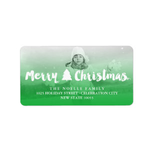 Etiqueta Merry Christmas Brush Script Tree Dirección fotogr