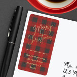 Etiqueta Merry Christmas Buffalo Check Return Address<br><div class="desc">En estas etiquetas verticales de las direcciones de retorno aparecen navidades con cheque de búfalo rojo y gris junto con tus detalles en las letras de moda. COINCIDIENDO elementos de nuestra colección.</div>