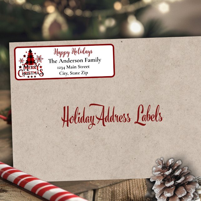 Etiqueta Merry Christmas Buffalo Plaid Address (Merry Christmas Buffalo Plaid Address Label)