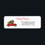Etiqueta Merry Christmas car with tree white red beetle<br><div class="desc">White background.  Red Volkswagen beetle,  bug,  with Christmas tree on top.  I hope this design it will bring joy into your life too. Personalize it with your Name and/or text. Created and Designed by Katalin Bator-Hos @bhkatti</div>