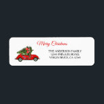 Etiqueta Merry Christmas car with tree white red beetle<br><div class="desc">White background.  Red Volkswagen beetle,  bug,  with Christmas tree on top.  I hope this design it will bring joy into your life too. Personalize it with your Name and/or text. Created and Designed by Katalin Bator-Hos @bhkatti</div>