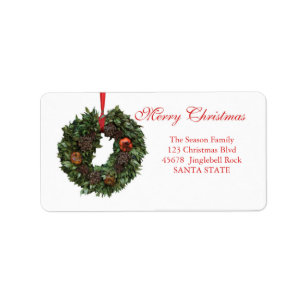 Etiqueta Merry Christmas Christmas wreath Holiday Label