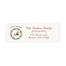 Etiqueta Merry Christmas Deer with Wreath Customize Address