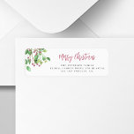 Etiqueta Merry Christmas, dirección de retorno de script ma<br><div class="desc">Caligrafía minimalista moderna Etiqueta de la dirección de regreso de Feliz Navidad con hojas de verdor de berry.</div>