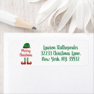Etiqueta Merry Christmas Elf Outfit Red Typography