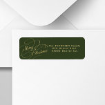 Etiqueta Merry Christmas Forest Green gold Return address<br><div class="desc">Guión de caligrafía de moda Feliz Navidad elegante selva selva etiqueta de la dirección de retorno de oro verde.</div>
