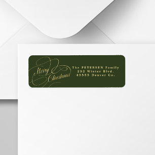 Etiqueta Merry Christmas Forest Green gold Return address