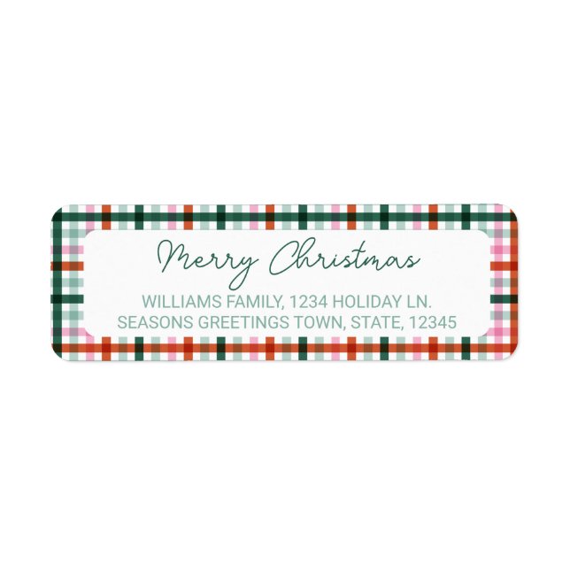 Etiqueta Merry Christmas Gingham Return Address (Frente)