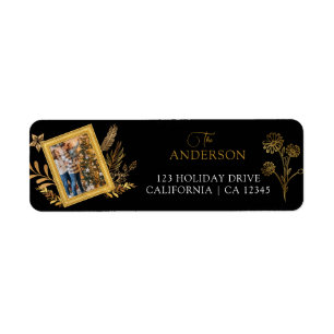 Etiqueta Merry Christmas Gold Arch Black Elegant Photo