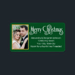 Etiqueta Merry Christmas Gold Frame Dirección de devolución<br><div class="desc">Foto personalizada con marco de oro simulado Etiqueta de dirección de regreso navideño en verde alegre y blanco. Divertido y fácil de crear el tuyo propio. ¡Si necesitas ayuda,  por favor envíame un mensaje y estaré encantado de ayudarte!</div>