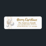 Etiqueta Merry Christmas Gold Text Return Address<br><div class="desc">Add your return address to your festive invitation and card envelopes with these white return address labels featuring Merry Christmas and elegant white and gold ribbons and baubles.  Your business or family name and address are fully customizable for you to include your own information as required.</div>