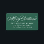 Etiqueta Merry Christmas green address<br><div class="desc">Enviar Navidades coordinadores con esta etiqueta de la dirección de retorno de vacaciones simple y divertida. Diseñado para coordinar con la colección de Navidades Lea Delaveris Design Classic, esta etiqueta de dirección de retorno de Navidades incluye un guión clásico en un fondo verde festivo. Haga que su tarjeta de Navidades...</div>