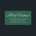 Etiqueta Merry Christmas green address<br><div class="desc">Enviar Navidades coordinadores con esta etiqueta de la dirección de retorno de vacaciones simple y divertida. Diseñado para coordinar con la colección de Navidades Lea Delaveris Design Classic, esta etiqueta de dirección de retorno de Navidades incluye un guión clásico en un fondo verde festivo. Haga que su tarjeta de Navidades...</div>