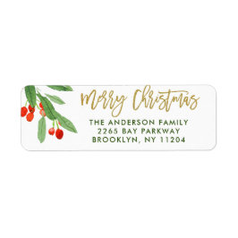 Etiqueta Merry Christmas Holly Berry Holiday Return Address