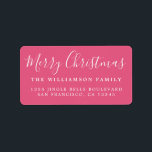 Etiqueta Merry Christmas Hot Pink Return Address<br><div class="desc">Etiquetas de la dirección de retorno de Feliz Navidad con el texto 'Feliz Navidad' en caligrafía de escritura de moda manuscrita blanca en un fondo rosado caliente. Simplemente agrega tu nombre y dirección. Perfecto para sus tarjetas de vacaciones y sus invitaciones. Diseñado exclusivamente para usted por Happy Dolphin Studio. Si...</div>