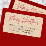 Etiqueta Merry Christmas Kraft dirección de retorno<br><div class="desc">Etiquetas sencillas y modernas de direcciones de retorno con el texto "Feliz Navidad" en un tipo de letra rojo,  de estilo manuscrito y tu nombre y dirección de retorno debajo en un fondo de papel Kraft (imagen impresa).</div>