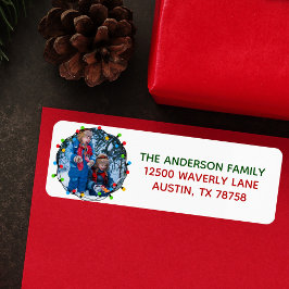 Etiqueta Merry Christmas Lights Photo Cute Return Address