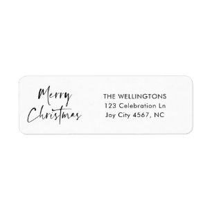 Etiqueta Merry Christmas Modern Script Family Name Address
