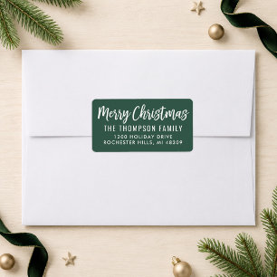 Etiqueta Merry Christmas Modern Script Green Return Address
