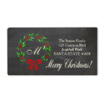 Etiqueta Merry Christmas monogram wreath Label<br><div class="desc">Add a special detail to your holiday letters! There are many different cards available,  so pick the design and wording you like. Browse the store or search for "portosabbianatalelabel".</div>