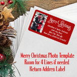 Etiqueta Merry Christmas Photo 4 Line Return Address<br><div class="desc">Etiqueta personalizada de la dirección de devolución de la foto de Feliz Navidad en rojo y blanco alegre. Divertido y fácil de crear el tuyo propio. ¡Si necesitas ayuda,  por favor envíame un mensaje y estaré encantado de ayudarte!</div>