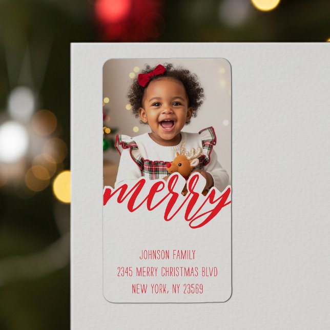 Etiqueta Merry Christmas Photo Holiday Address (Subido por el creador)