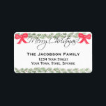 Etiqueta Merry Christmas Pine Garland Return Address<br><div class="desc">Estos sellos de regresos festivos incluyen un divertido diseño pintado a mano con guirnaldas de pino,  bayas y arcos,  y elegantes letras de guiones que dicen: ¡Feliz Navidad! Su nombre y dirección aparecen a continuación. ¡Excelente manera de hacer sus envíos de correo de temporada más festivos!</div>