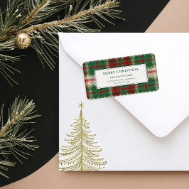Etiqueta Merry Christmas Plaid Holiday Return Address Label