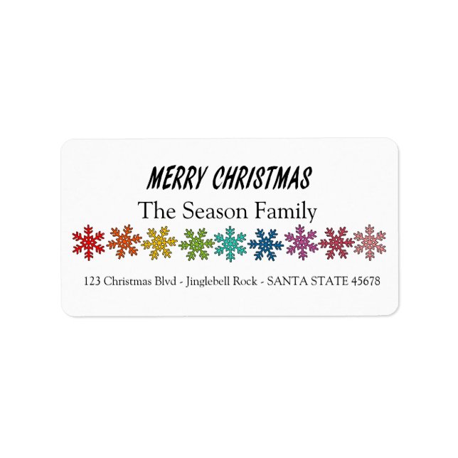 Etiqueta Merry Christmas Rainbow snowflakes (Frente)