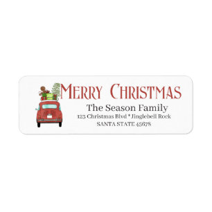 Etiqueta Merry Christmas Red car with Christmas gift  Label