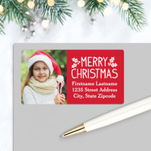 Merry Christmas Red Custom Photo Return Address