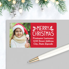 Etiqueta Merry Christmas Red Custom Photo Return Address