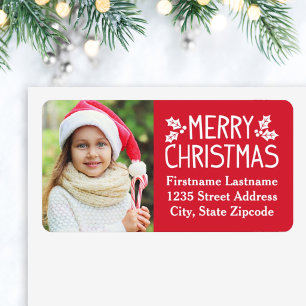 Etiqueta Merry Christmas Red Custom Photo Return Address