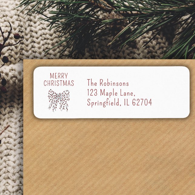 Etiqueta Merry Christmas Red Light String Bow Minimal (Subido por el creador)