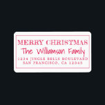 Etiqueta Merry Christmas Red Return Address<br><div class="desc">Añade un poco más de alegría a tus tarjetas de vacaciones e invitaciones con nuestras etiquetas de la dirección de retorno de Feliz Navidad. Este elegante diseño de Navidades presenta 'Feliz Navidad' en caligrafía roja elegante y tipografía moderna. Simplemente agrega tu nombre y dirección. Diseñado exclusivamente para usted por Happy...</div>