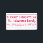 Etiqueta Merry Christmas Red Return Address<br><div class="desc">Añade un poco más de alegría a tus tarjetas de vacaciones e invitaciones con nuestras etiquetas de la dirección de retorno de Feliz Navidad. Este elegante diseño de Navidades presenta 'Feliz Navidad' en caligrafía roja elegante y tipografía moderna. Simplemente agrega tu nombre y dirección. Diseñado exclusivamente para usted por Happy...</div>