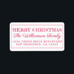 Etiqueta Merry Christmas Red Return Address<br><div class="desc">Añade un poco más de alegría a tus tarjetas de vacaciones e invitaciones con nuestras etiquetas de la dirección de retorno de Feliz Navidad. Este elegante diseño de Navidades presenta 'Feliz Navidad' en caligrafía roja elegante y tipografía moderna. Simplemente agrega tu nombre y dirección. Diseñado exclusivamente para usted por Happy...</div>