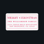 Etiqueta Merry Christmas Red Return Address<br><div class="desc">Añade un poco más de alegría a tus tarjetas de vacaciones e invitaciones con nuestras etiquetas de la dirección de retorno de Feliz Navidad. Este elegante diseño de Navidades presenta "Feliz Navidad" en la tipografía roja moderna. Simplemente agrega tu nombre y dirección. Diseñado exclusivamente para usted por Happy Dolphin Studio....</div>