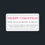 Etiqueta Merry Christmas Red Return Address<br><div class="desc">Añade un poco más de alegría a tus tarjetas de vacaciones e invitaciones con nuestras etiquetas de la dirección de retorno de Feliz Navidad. Este elegante diseño de Navidades presenta "Feliz Navidad" en la tipografía roja moderna. Simplemente agrega tu nombre y dirección. Diseñado exclusivamente para usted por Happy Dolphin Studio....</div>